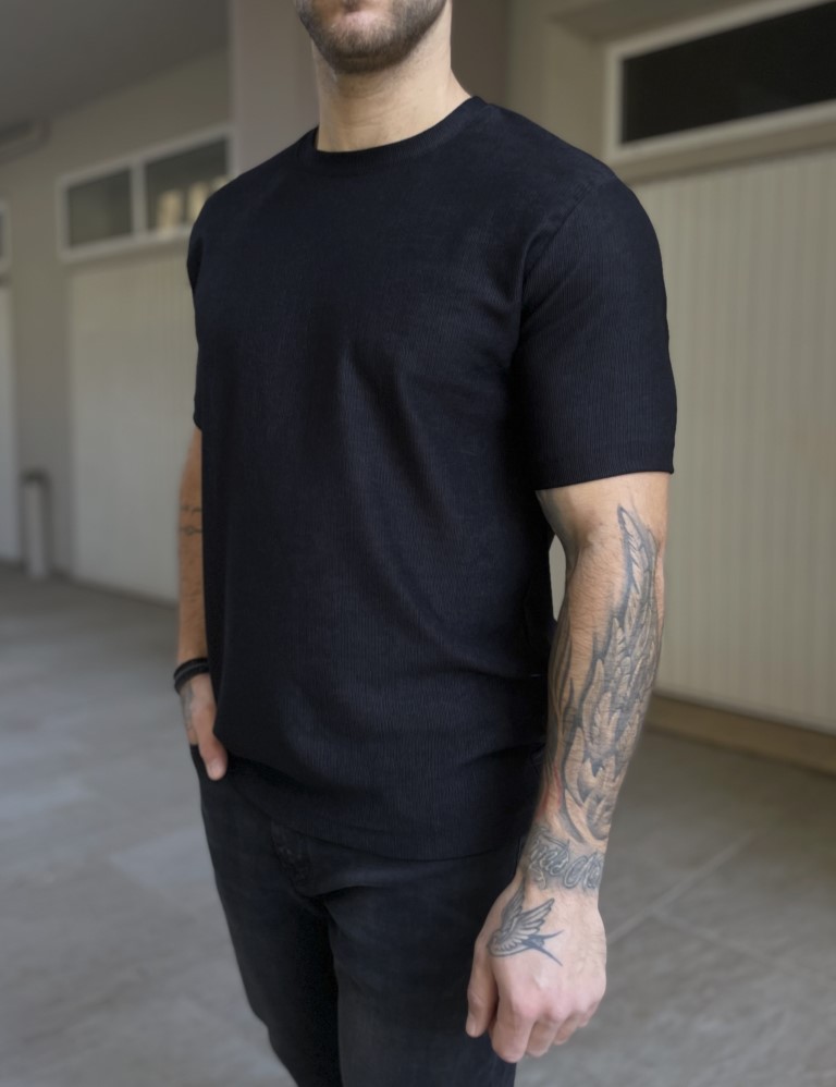 Marrakech ανδρική μαύρη ανάγλυφη κοντομάνικη μπλούζα TST2420 φωτογραφία